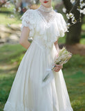 White Lace Pleat Edwardian Revival Vintage Wedding Dress