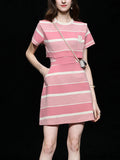 Pink Stripe Fake Two Piece Design 1950S Vintage Sports Dress