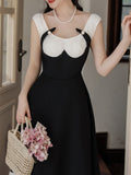 Black and White Pleated Vintage Elegant Swing Dress