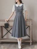 Grey Peter Pan Collar Preppy Style Pleated Dress