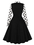 Black And White Polka Dots Bow Collar 1950s Vintage Swing Dress