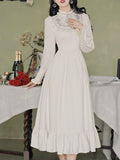 White Frilled Collar Cottagecore Long Sleeve Vintage 1950S Swing Dress