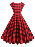 1950s Crew Neck Plaid Cap Sleeve Vintage Swing Dress