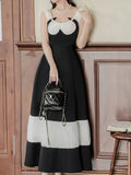 Black and White Pleated Vintage Elegant Swing Dress