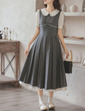 Grey Peter Pan Collar Preppy Style Pleated Dress