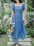 1950S Vintage Blue Square Collar Swing Dress Inspired The Little Mermaid