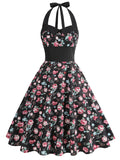 Black Rose Sweet Heart Halter Sleeveless 1950S Vintage Dress