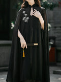 Black Suspender Deep V-neck Satin Backless Maxi Dress Prom Dress With Cape