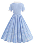 Pink Peter Pan Collar Plaid Short Sleeve 1950S Vintage Swing Dress