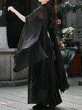 Black Suspender Deep V-neck Satin Backless Maxi Dress Prom Dress With Cape