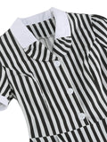 Beetlejuice Costume Short Sleeve Vintage Dress With Black and White Vertical Stripe